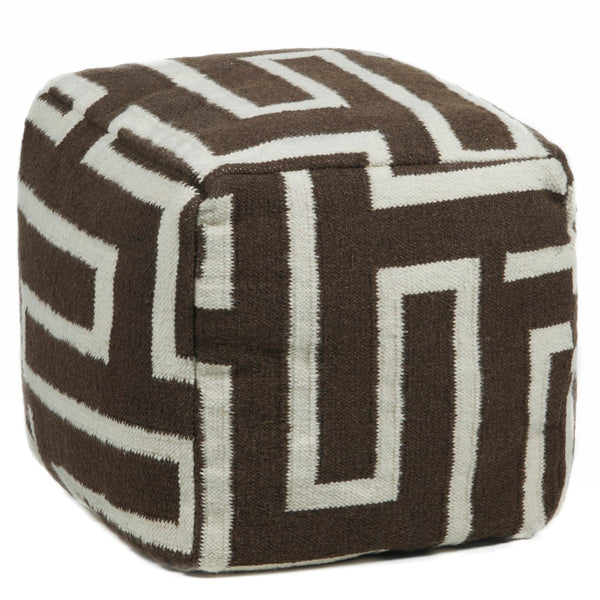 Chandra Rugs Hand-knitted Contemporary Wool Pouf - Luxurious, Stylish Accent For Your Home Decor & Comfort Brown,Cream Outer, Wool,Filling, Cotton Pou135