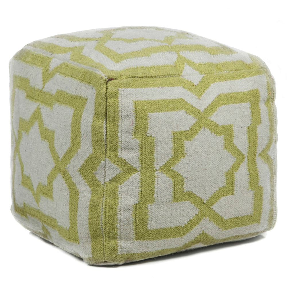 Chandra Rugs Hand-knitted Wool Pouf - Luxurious, Versatile Decorative Piece For Cozy Living Room Comfort Cream,Green Outer, Wool,Filling, Cotton Pou136