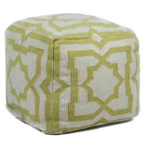 Chandra Rugs Hand-knitted Wool Pouf - Luxurious, Versatile Decorative Piece For Cozy Living Room Comfort Cream,Green Outer, Wool,Filling, Cotton Pou136