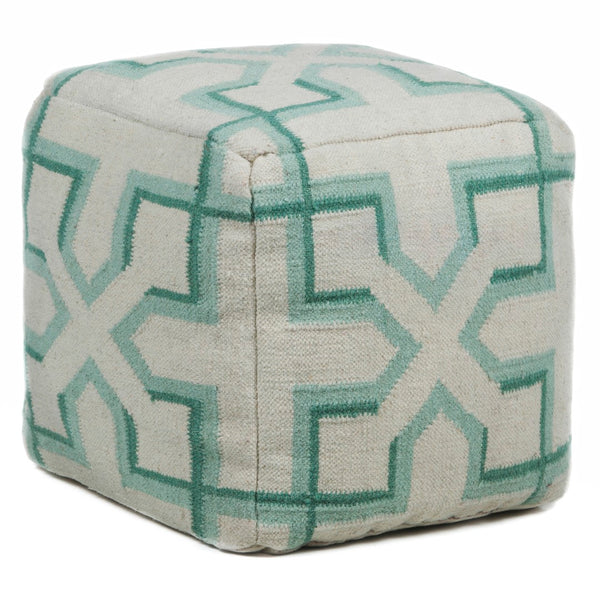 Chandra Rugs Hand-knitted Wool Pouf - Stylish Handmade Accent For Modern Living Spaces, Cozy Seating & Footrest Cream,Aqua,Green Outer, Wool,Filling, Cotton Pou137