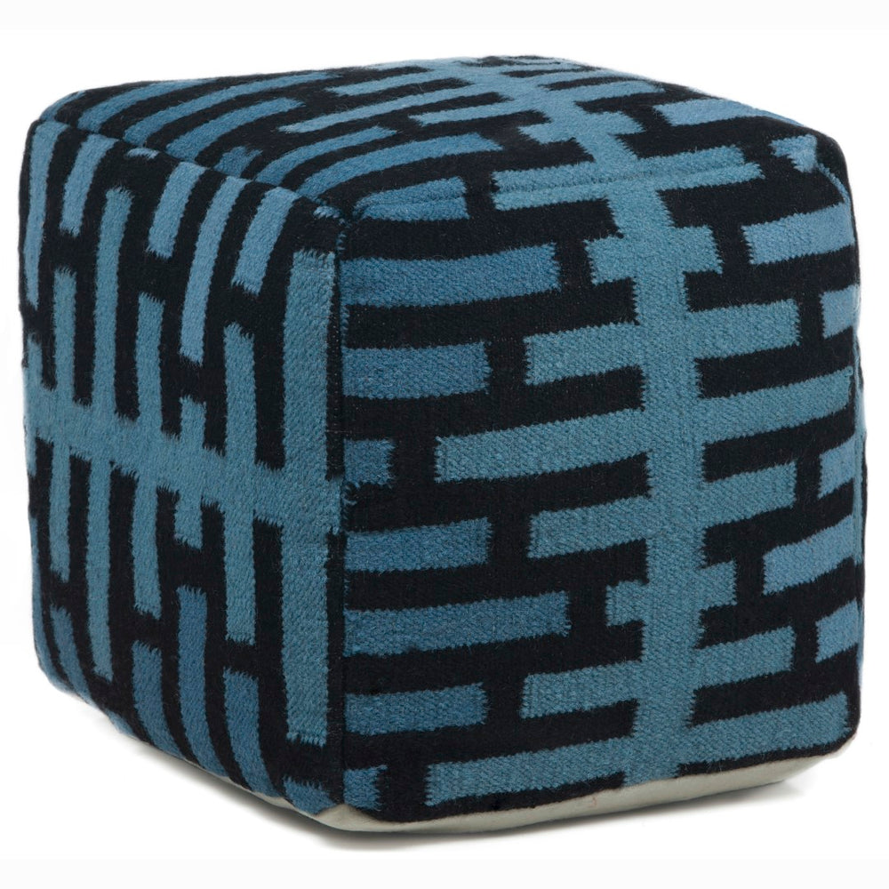 Chandra Rugs Hand-knitted Contemporary Wool Pouf – Artisan Comfort & Style For Your Home Décor & Relaxation Needs Blue,Black Outer, Wool,Filling, Cotton Pou140