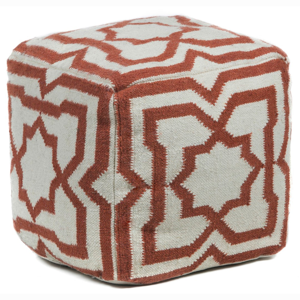 Chandra Rugs Hand-knitted Contemporary Wool Pouf – Luxurious Handmade Accent For Modern Home Decor & Comfort Cream,Rust Outer, Wool,Filling, Cotton Pou141