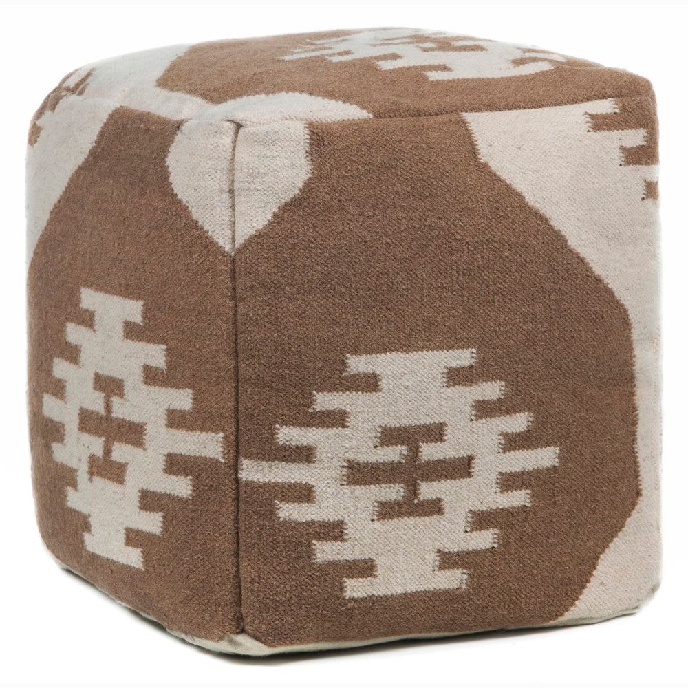 Chandra Rugs Hand-knitted Wool Pouf - Modern Artistry And Comfort For Stylish Seating And Relaxation In Your Home Brown,Cream Outer, Wool,Filling, Cotton Pou143
