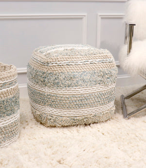 Pasargad Grandcanyon 100% Cotton Braided Pouf - Stylish Beige Accent For Any Room Décor, Handmade Beige Cotton Ppf-176-1