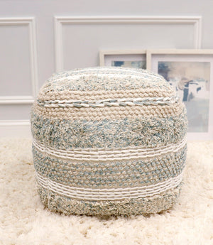 Pasargad Grandcanyon 100% Cotton Braided Pouf - Stylish Beige Accent For Any Room Décor, Handmade Beige Cotton Ppf-176-1