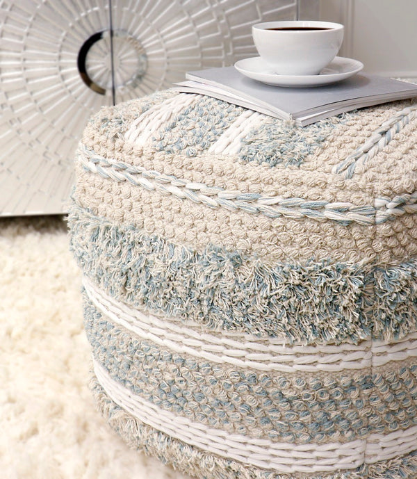 Pasargad Grandcanyon 100% Cotton Braided Pouf - Stylish Beige Accent For Any Room Décor, Handmade Beige Cotton Ppf-176-1