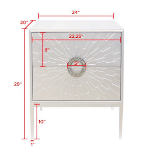 Pasargad Pearl Collection Luna Wooden Nightstand With Glamorous Metal Frame, Stunning Silver Finish Silver Wood Finish Pph-a2