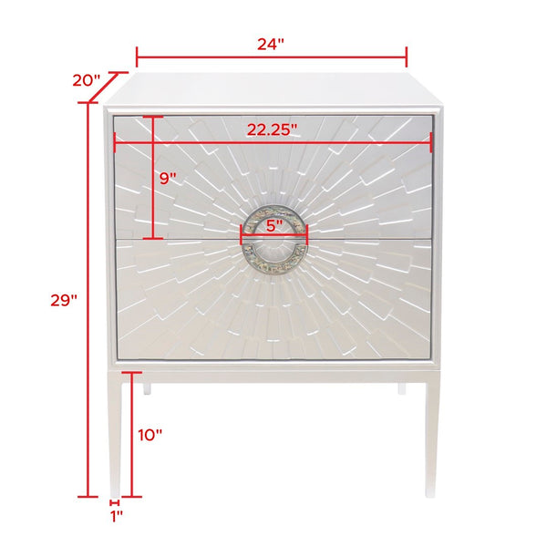 Pasargad Pearl Collection Luna Wooden Nightstand With Glamorous Metal Frame, Stunning Silver Finish Silver Wood Finish Pph-a2