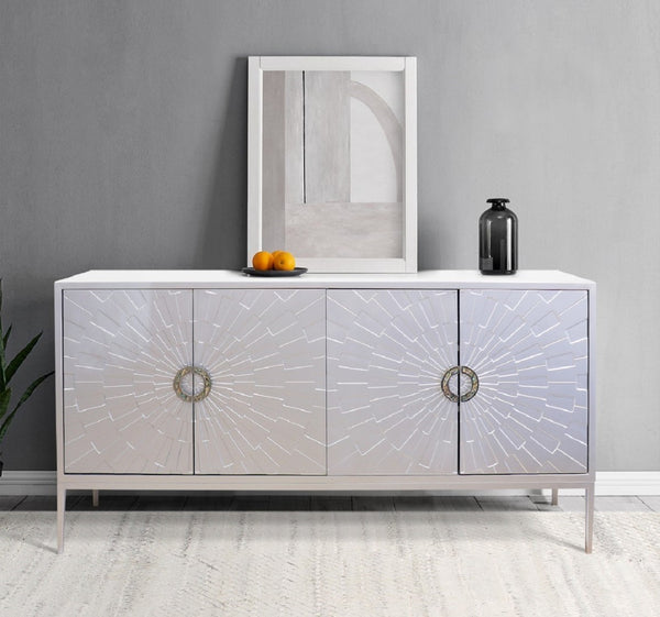 Pasargad Home Luna 4-door Wooden Sideboard - Modern Glamour For Your Dining & Living Spaces Silver Wood Finish Pph-a4