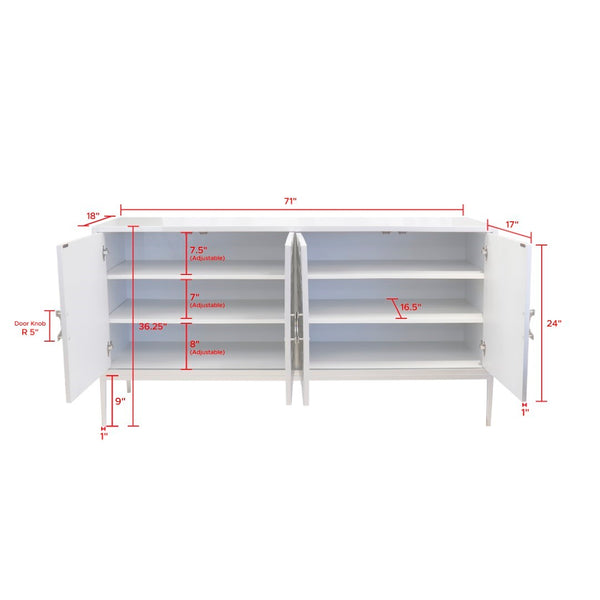 Pasargad Home Luna 4-door Wooden Sideboard - Modern Glamour For Your Dining & Living Spaces Silver Wood Finish Pph-a4
