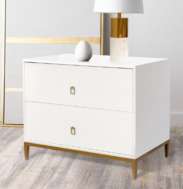 Pasargad Home Pearl Collection Luxurious Ivory Nightstand With Bronze Frame & Glamorous Accents Ivory Wood Finish Pph-m2