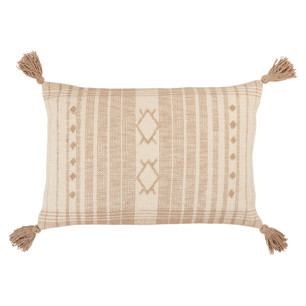 Jaipur Living Vibe by Jaipur Living Cotton Tribal Lumbar Pillow Cover with Tasseled Boho Stripe Taupe PLC102385