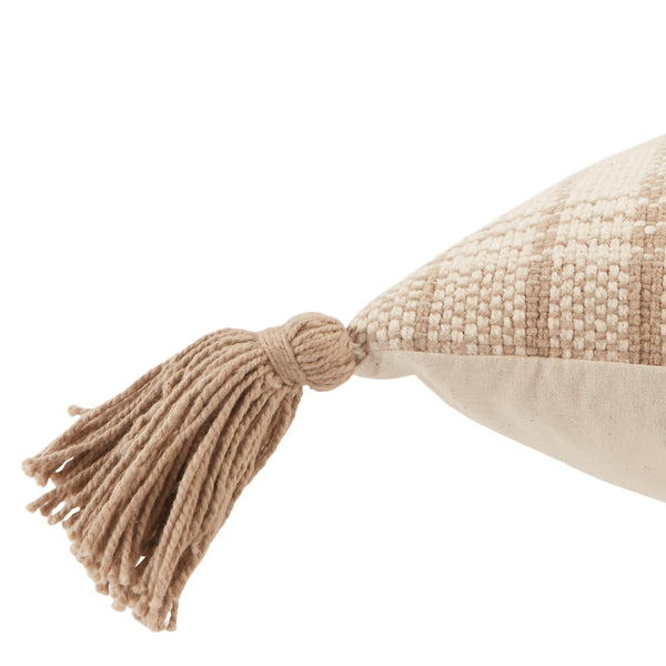 Jaipur Living Vibe by Jaipur Living Razili Cotton Lumbar Pillow Tribal Stripe Tasseled Boho Accent Taupe Poly Fill PLW103653