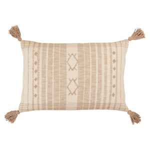 Jaipur Living Vibe by Jaipur Living Razili Cotton Lumbar Pillow Tribal Stripe Tasseled Boho Accent Taupe Poly Fill PLW103653