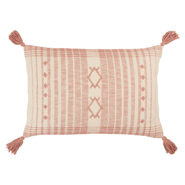 Jaipur Living Vibe by Jaipur Living Cotton Tribal Lumbar Pillow Cover with Tasseled Boho Stripe Pink PLC102386