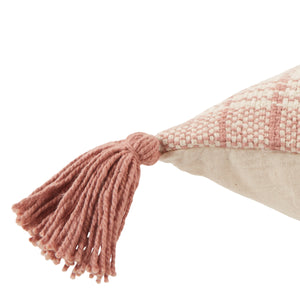Jaipur Living Vibe by Jaipur Living Cotton Tribal Lumbar Pillow Cover with Tasseled Boho Stripe Pink PLC102386