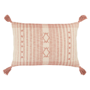 Jaipur Living Vibe by Jaipur Living Razili Cotton Lumbar Pillow Tribal Stripe Tasseled Boho Accent Pink Poly Fill PLW103654
