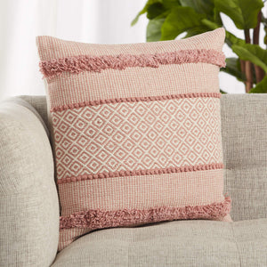 Jaipur Living Vibe by Jaipur Living Cotton Trellis Pillow Cover Bohemian Blush Tufted Accent PLC102399