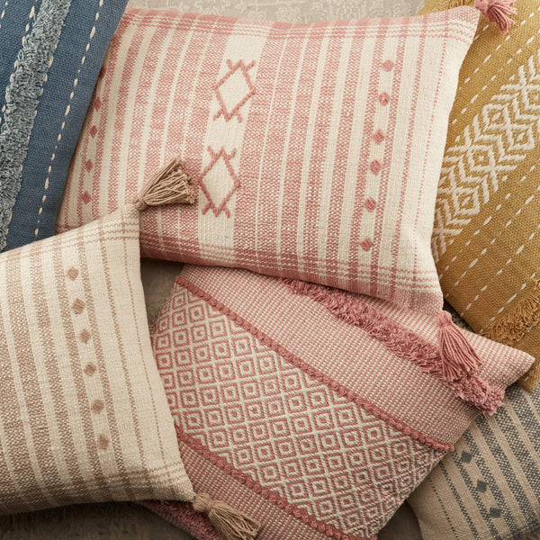 Jaipur Living Vibe by Jaipur Living Cotton Trellis Pillow Cover Bohemian Blush Tufted Accent PLC102399