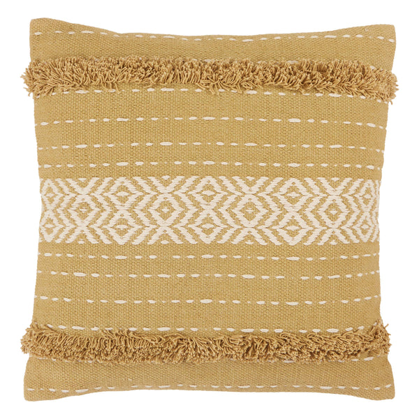 Jaipur Living Vibe by Jaipur Living Palmyra Cotton Pillow Cover with Tassels and Diamond Lattice Tribal Design Green PLC102400
