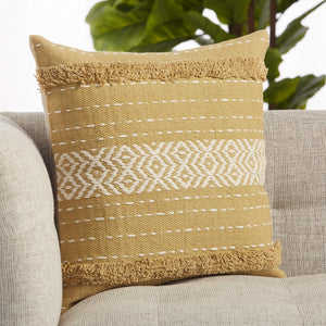 Jaipur Living Vibe by Jaipur Living Palmyra Cotton Pillow Cover with Tassels and Diamond Lattice Tribal Design Green PLC102400