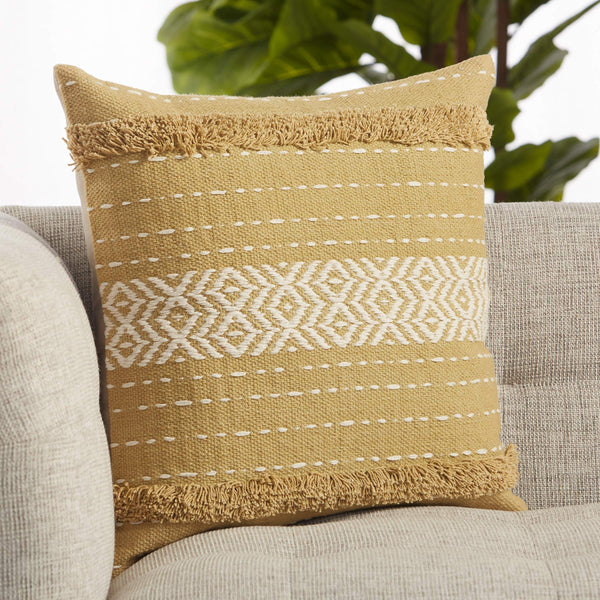 Jaipur Living Vibe by Jaipur Living Palmyra Cotton Pillow Cover with Tassels and Diamond Lattice Tribal Design Green PLC102400