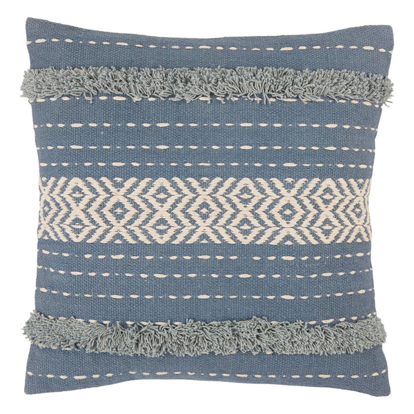 Jaipur Living Vibe by Jaipur Living Palmyra Cotton Pillow Cover with Tassels and Diamond Lattice Tribal Design Blue PLC102401