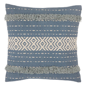 Jaipur Living Vibe by Jaipur Living Palmyra Cotton Throw Pillow Tasseled Boho Diamond Lattice Square Blue Down PLW103644