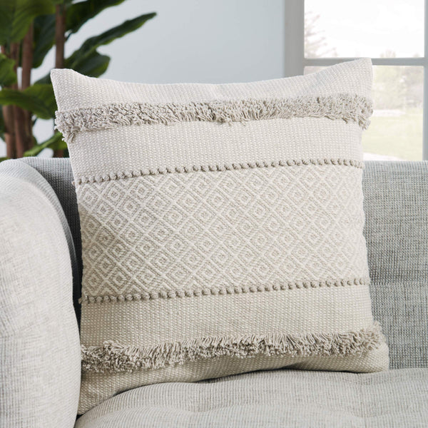 Jaipur Living Vibe by Jaipur Living Imena Cotton Geometric Tufted Throw Pillow Bohemian Lattice Accent Down PLW103748