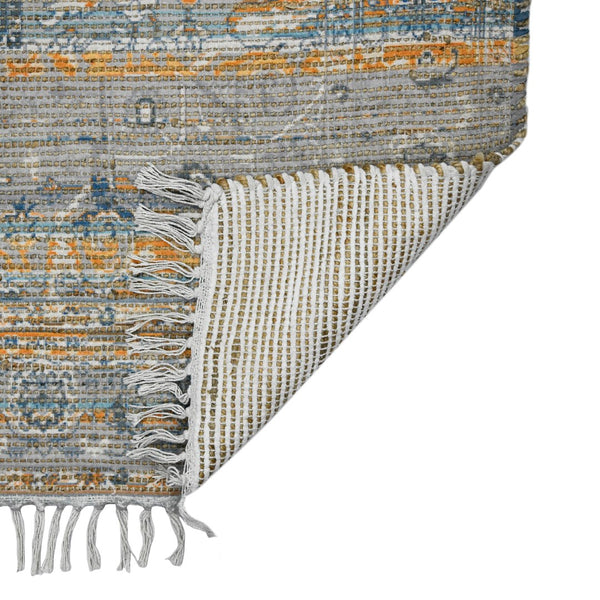 AMER Rugs Prairie Andover PRE-2 Hand-Loomed Handmade Polyester Transitional Oriental Rug Denim/Orange 5' x 7'6"