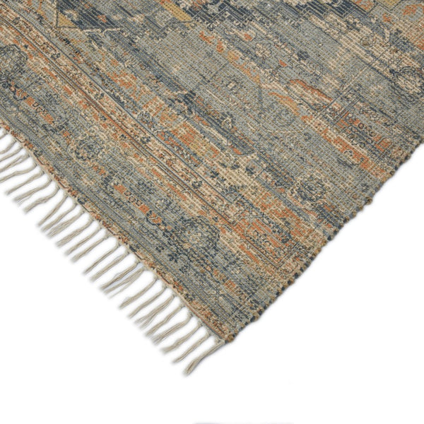 Amer Rugs Prairie Hand-woven Jute Blend Area Rug - Eco-friendly, Stylish Comfort For Any Home Space Denim,Orange Polyester, Jute Pre20203