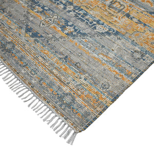 AMER Rugs Prairie Andover PRE-2 Hand-Loomed Handmade Polyester Transitional Oriental Rug Denim/Orange 5' x 7'6"