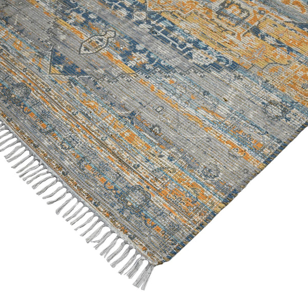 AMER Rugs Prairie Andover PRE-2 Hand-Loomed Handmade Polyester Transitional Oriental Rug Denim/Orange 5' x 7'6"
