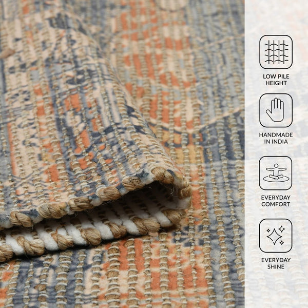 Amer Rugs Prairie Hand-woven Jute Blend Area Rug - Eco-friendly, Stylish Comfort For Any Home Space Denim,Orange Polyester, Jute Pre20203