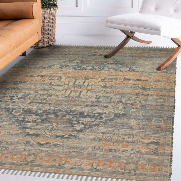 Amer Rugs Prairie Hand-woven Jute Blend Area Rug - Eco-friendly, Stylish Comfort For Any Home Space Denim,Orange Polyester, Jute Pre20203