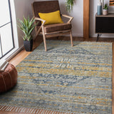 AMER Rugs Prairie Andover PRE-2 Hand-Loomed Handmade Polyester Transitional Oriental Rug Denim/Orange 5' x 7'6"