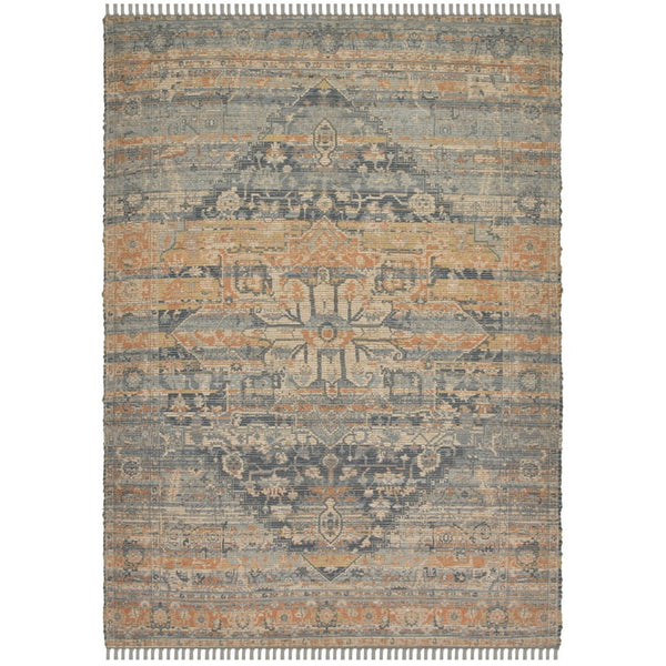Amer Rugs Prairie Hand-woven Jute Blend Area Rug - Eco-friendly, Stylish Comfort For Any Home Space Denim,Orange Polyester, Jute Pre20203