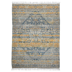 AMER Rugs Prairie Andover PRE-2 Hand-Loomed Handmade Polyester Transitional Oriental Rug Denim/Orange 5' x 7'6"