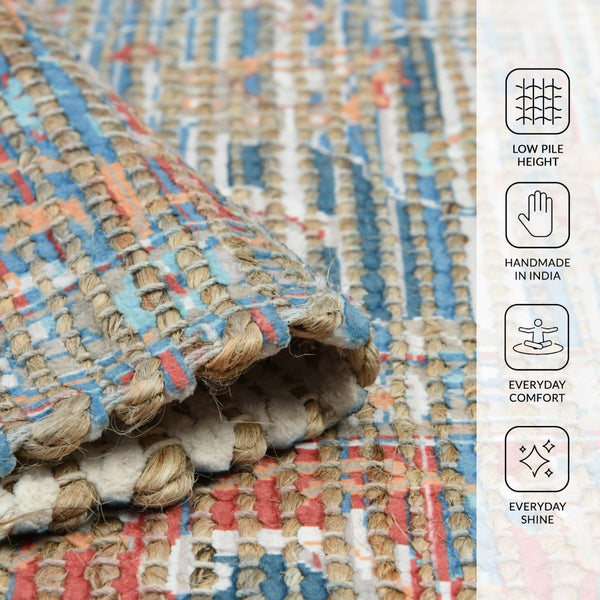 Amer Rugs Prairie Hand-woven Jute Blend Area Rug - Eco-friendly, Stylish Comfort For Any Home Space Blue,Rust Polyester, Jute Pre40203