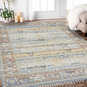 AMER Rugs Prairie Larson PRE-4 Hand-Loomed Handmade Polyester Transitional Oriental Rug Blue/Red 5' x 7'6"