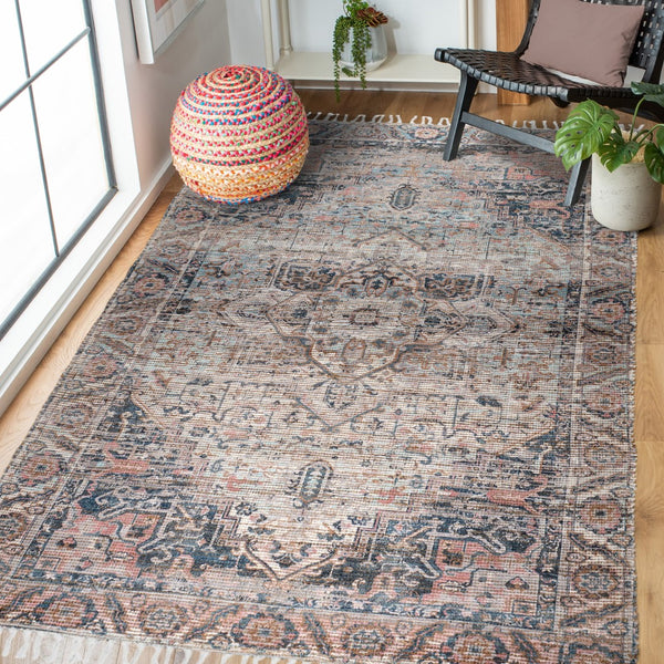 AMER Rugs Prairie Roeland PRE-5 Hand-Loomed Handmade Polyester Transitional Oriental Rug Blue/Pink 5' x 7'6"