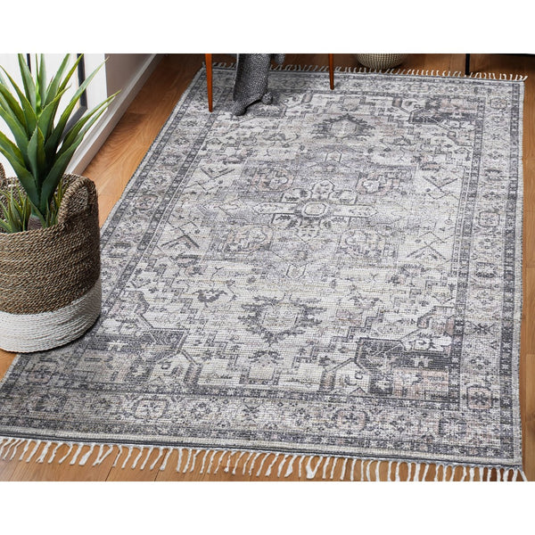 AMER Rugs Prairie Sprail PRE-6 Hand-Loomed Handmade Polyester Transitional Oriental Rug Grey/Pink 5' x 7'6"
