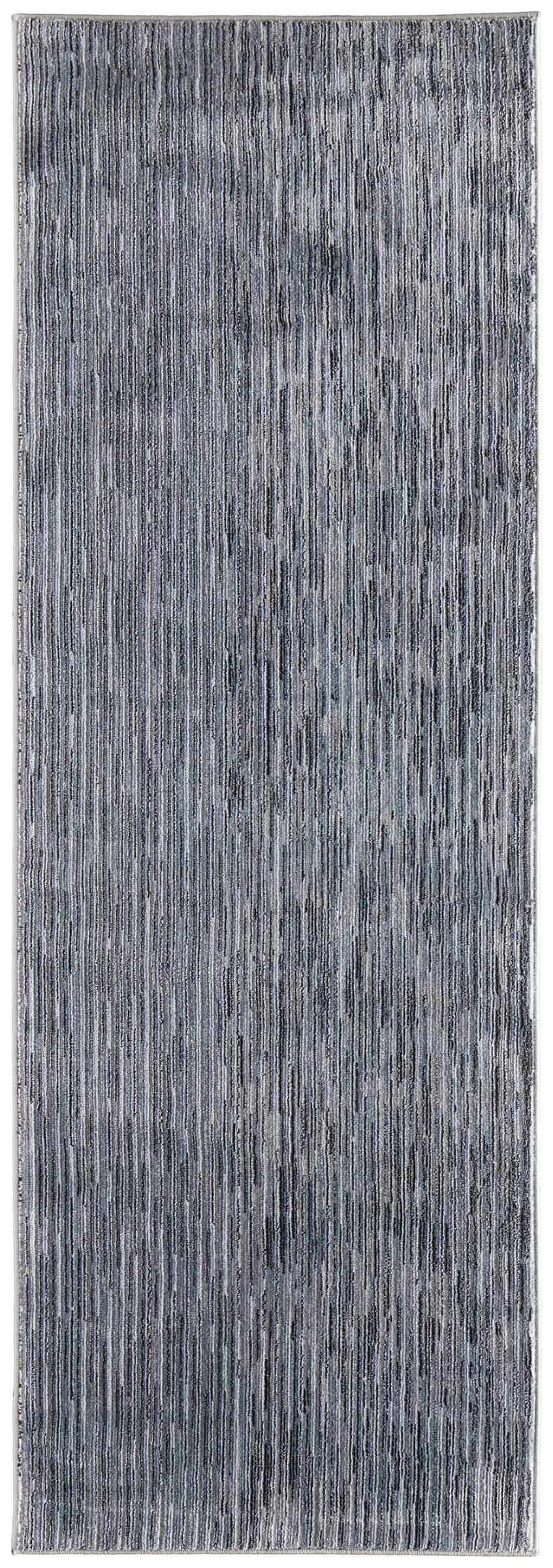 Feizy Rugs Priestley Solid Blue Machine Woven Hallway Runner Rug with Striated Texture PRI39UCFBLU000I02