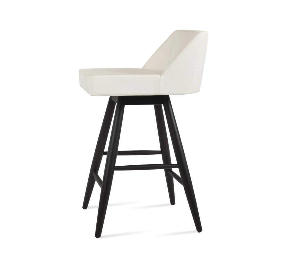 Soho Concept Prisma Baba Swivel Barstools & Counterstools - Soft Leatherette, Teak & Sungkai Wood Finish Black  Soho-concept-dining-chair-09731