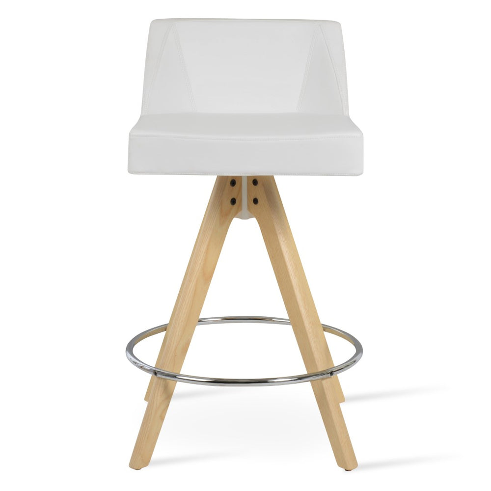 Soho Concept Prisma Stylish Swivel Barstools & Counterstools - Soft Leatherette, Walnut Base, Modern Design Natural,White  Soho-concept-dining-chair-09793