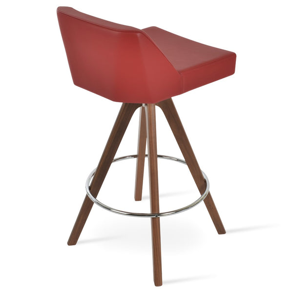 Soho Concept Prisma Stylish Swivel Barstools & Counterstools - Soft Leatherette, Walnut Base, Modern Design Walnut,Red  Soho-concept-dining-chair-07157
