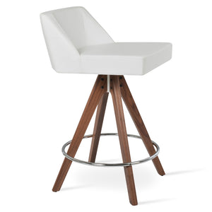 Soho Concept Prisma Stylish Swivel Barstools & Counterstools - Soft Leatherette, Walnut Base, Modern Design Walnut,White  Soho-concept-dining-chair-09791