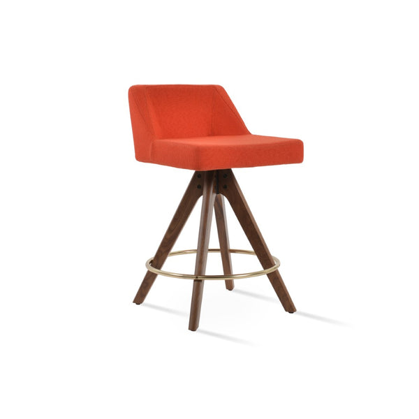 Soho Concept Prisma Swivel Barstools & Counterstools - Stylish Camira Yoredale Fabric, Solid Wood Base & 10-year Warranty Walnut,Brass,Orange  Soho-concept-dining-chair-09788