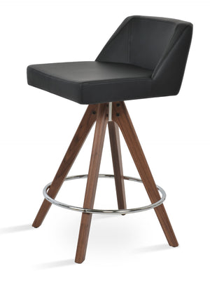 Soho Concept Prisma Stylish Swivel Barstools & Counterstools - Soft Leatherette, Walnut Base, Modern Design Black  Soho-concept-dining-chair-09792