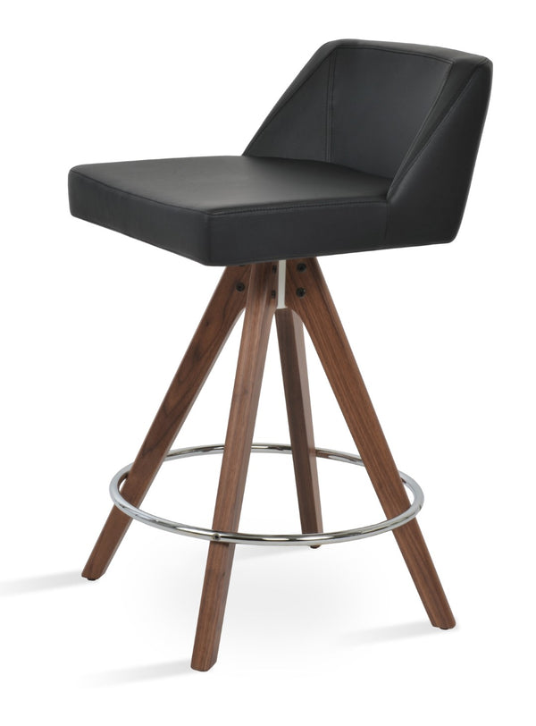 Soho Concept Prisma Stylish Swivel Barstools & Counterstools - Soft Leatherette, Walnut Base, Modern Design Black  Soho-concept-dining-chair-09792